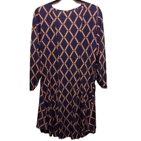 Blue Tan Diamond Print Hi-Lo Tunic Sz Large not 2X - Picture 5 of 7
